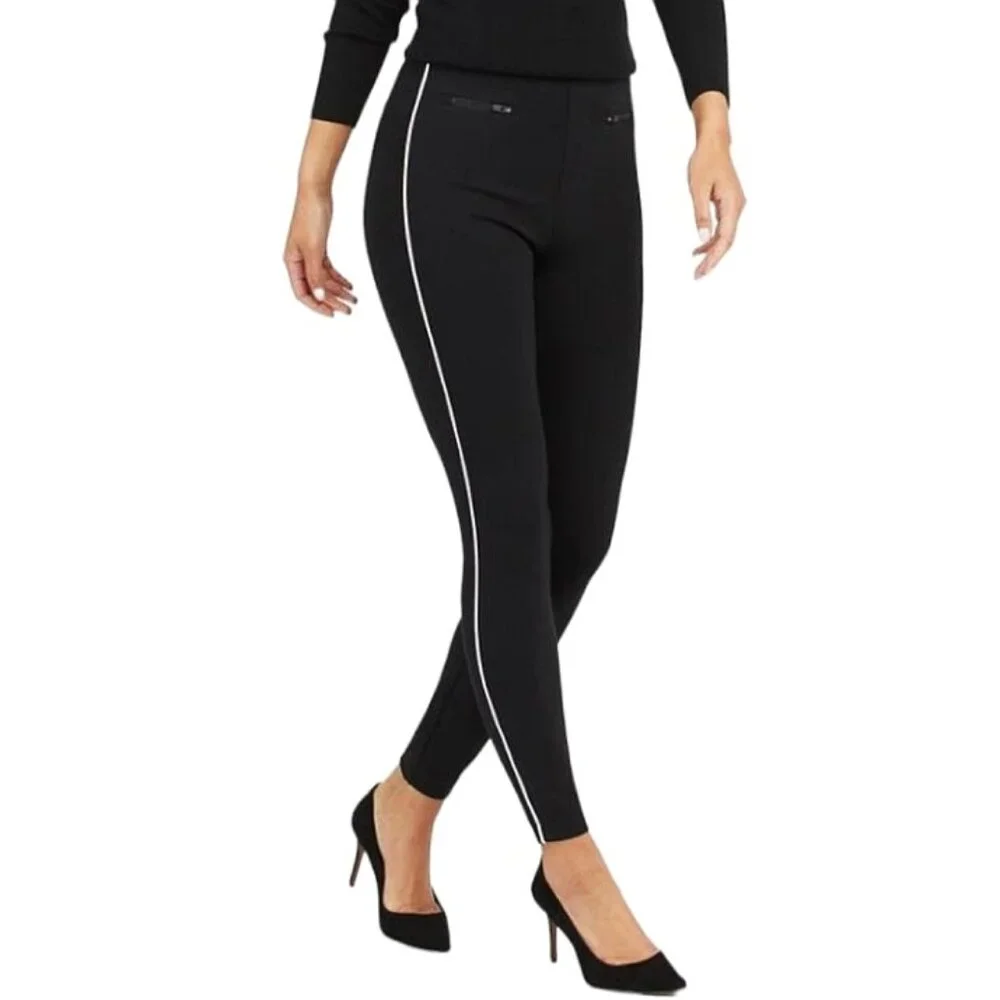 Spanx Perfect Pant Ankle Piped Skinny Classic Black Zipper Pockets Edgy Ponte S